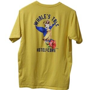 Nautica Vintage Yellow Short Sleeve Whale Tale Hawaii Girl Tee Small 100% Cotton